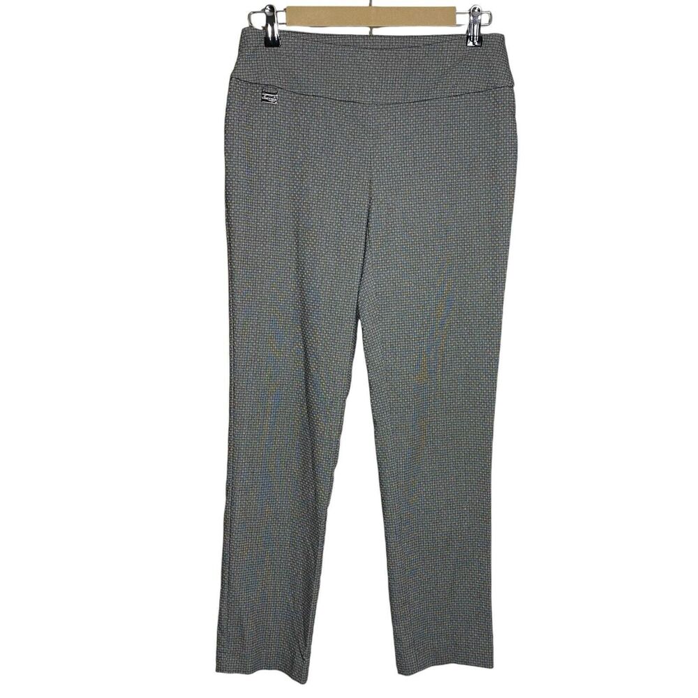 Lisette Pants Womens 4 Black White Check Ponte Knit Pull On Ankle Stretch Office